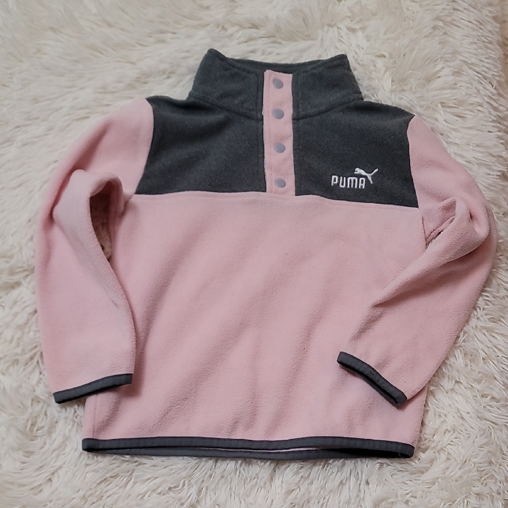 Puma, Pink and Gray Fleece Sweatshirt, Quarter-Zip, Girls, Size 6, Small